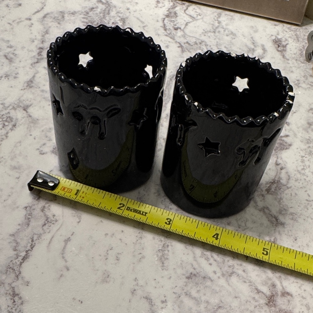 Set of Black Cat and Star Cutout Candle Holders / Votive Holders